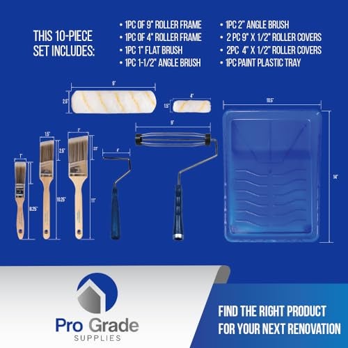 Pro-Grade Pro Grade Paint Roller Kit, Brush & Roller,10 Piece Set, Wall Painting Naps for Professionals & Homeowners - All Paints & Stains, Washable, Reusable, Easy to Clean, Superior Absorbency. - Image 2