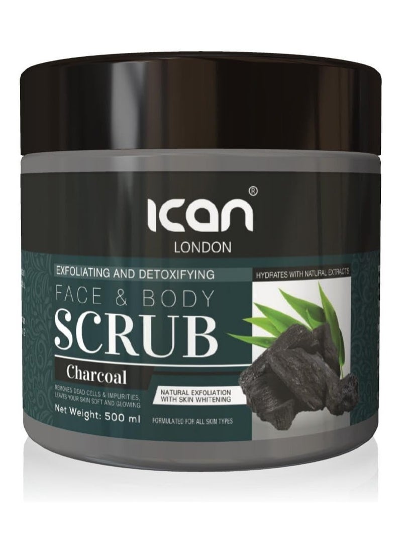 iCan London ICan London Charcoal Face and Body Scrub, Exfoliating and Detoxifying, 500ml 