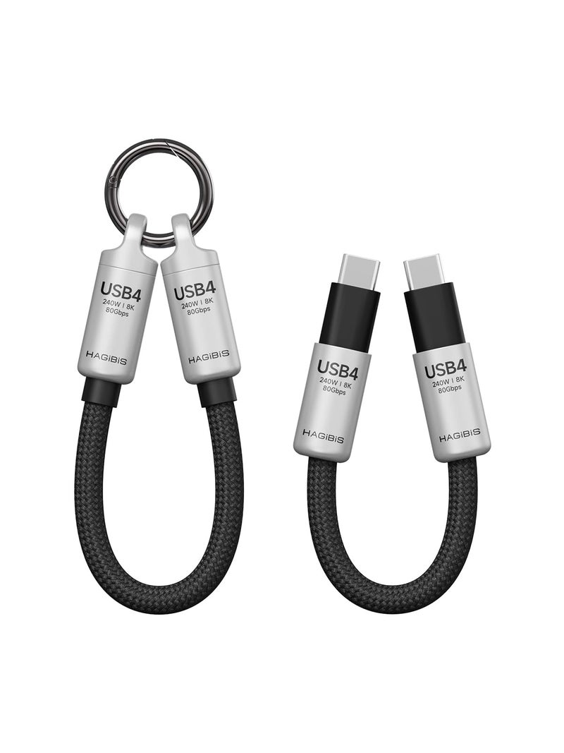 Hagibis USB4 Cable Portable Keychain 05ft 80Gpbs 240W 8K60Hz Short C to C Cable Lanyard TypeC Cable for iPhone 17 16 15 Pro Max iPad Pro Thunderbolt 543 External SSD Silver - Image 2