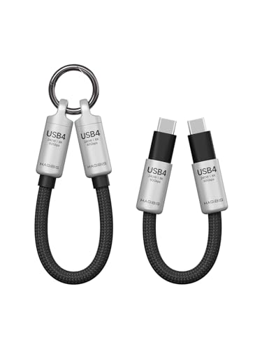 Hagibis USB4 Cable Portable Keychain 05ft 80Gpbs 240W 8K60Hz Short C to C Cable Lanyard TypeC Cable for iPhone 17 16 15 Pro Max iPad Pro Thunderbolt 543 External SSD Silver - Image 1