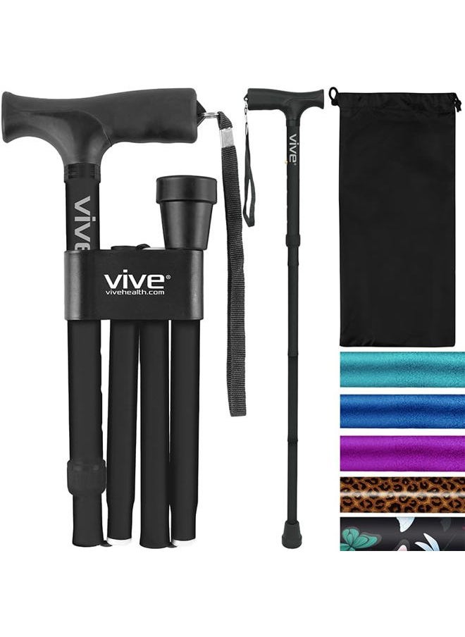 VIVE Folding Cane - Foldable Walking Cane for Men, Women - Fold-up, Collapsible, Lightweight, Adjustable, Portable Hand Walking Stick - Balancing Mobility Aid - Comfortable Ergonomic Handle  - Image 1
