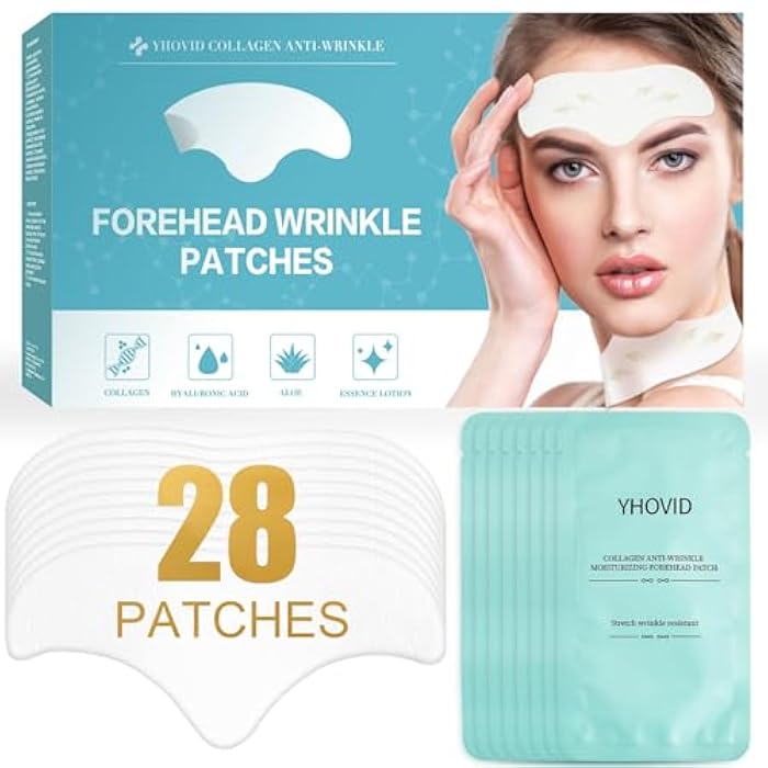 YHOVID 28 Pcs Forehead Wrinkle Patches - Anti Wrinkle Facial Patches with Collagen and Vitamin E for Face Overnight to Smoothing Fine Frown Lines & Wrinkles Treatment - Image 1