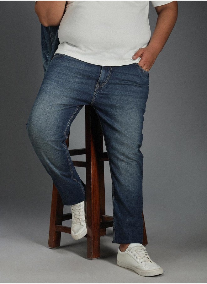 HIGH STAR Men's Indigo 100% Cotton Bleached Full Length Tapered Fit Jeans  - Image 1