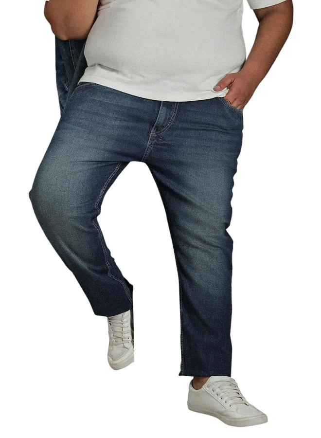 HIGH STAR Men's Indigo 100% Cotton Bleached Full Length Tapered Fit Jeans