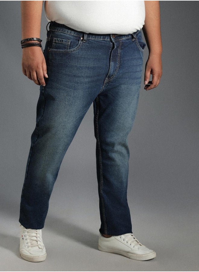 HIGH STAR Men's Indigo 100% Cotton Bleached Full Length Tapered Fit Jeans  - Image 3