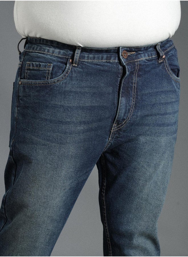 HIGH STAR Men's Indigo 100% Cotton Bleached Full Length Tapered Fit Jeans  - Image 5