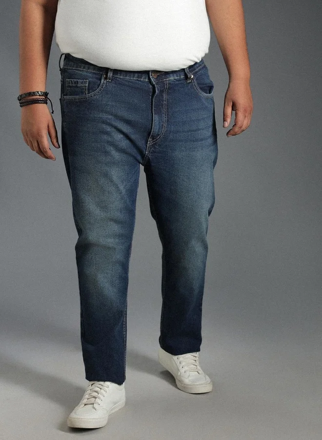 HIGH STAR Men's Indigo 100% Cotton Bleached Full Length Tapered Fit Jeans