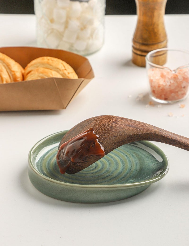 Seyatoo Ceramic Spoon Rest for Stove Top, Spoon Holder for Kitchen Counter, Farmhouse Cooking Utensil Holder for Spoons, Ladles, Spatula, Glazed Green - Image 5