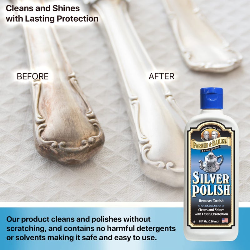 Parker Bailey PARKER & BAILEY Silver Polish - Silver Polish Cleaner and Polish Tarnish Remover Jewelry Cleaner Metal Polish Cream for Polishing Antique Decor Pans Utensils Furniture 8 Oz Bottle - Image 3