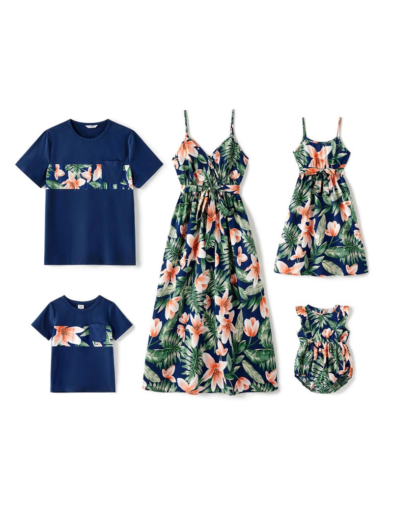 PATPAT Matching Family Shirts Matching Hawaiian Outfits for Family Tropical Floral Palm Leaf Print Vacation Beach Boy Short Sleeve T Shirts Dad and Son Matching Shirts Green Floral Toddler Boy 4t 5t - Image 1