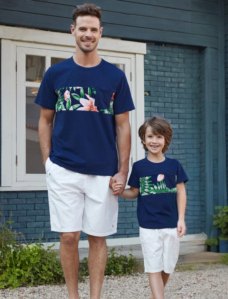 PATPAT Matching Family Shirts Matching Hawaiian Outfits for Family Tropical Floral Palm Leaf Print Vacation Beach Boy Short Sleeve T Shirts Dad and Son Matching Shirts Green Floral Toddler Boy 4t 5t - Image 3