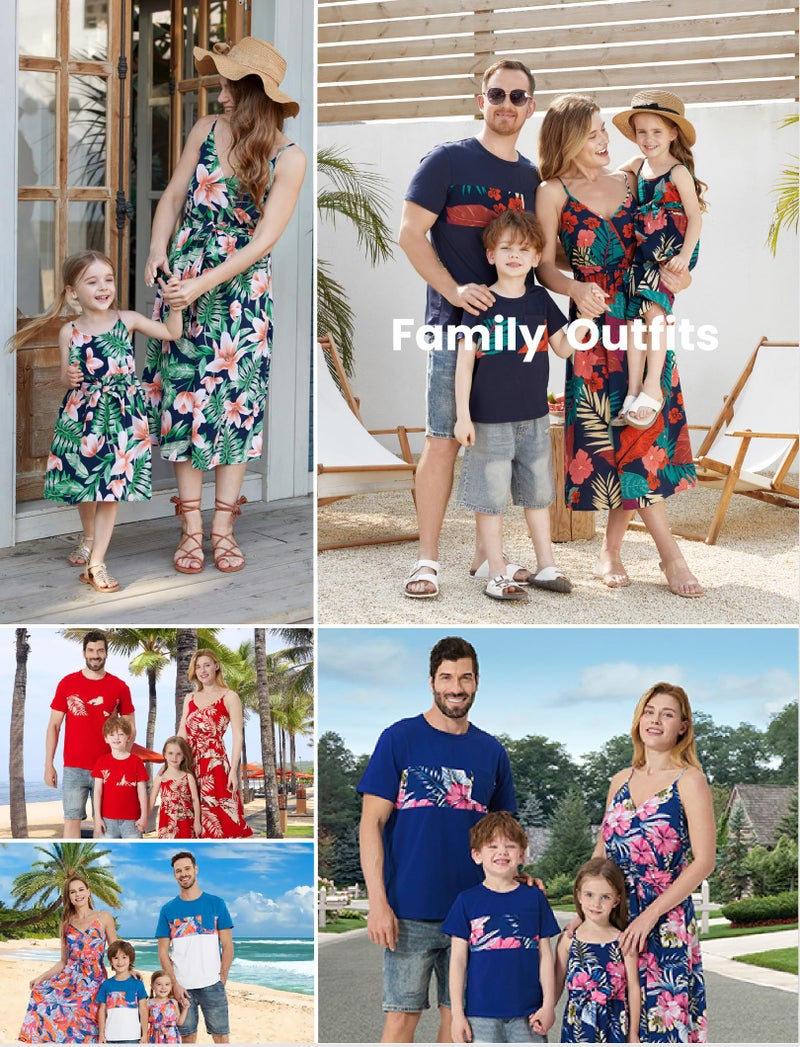 PATPAT Matching Family Shirts Matching Hawaiian Outfits for Family Tropical Floral Palm Leaf Print Vacation Beach Boy Short Sleeve T Shirts Dad and Son Matching Shirts Green Floral Toddler Boy 4t 5t - Image 2