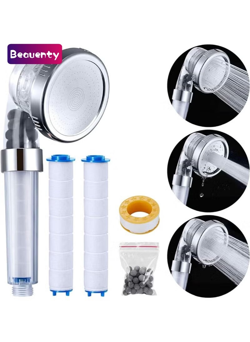 Beauenty Ionic Shower Head 3 Modes High Pressure Handheld Showerhead Water Saving Filtered Shower Head with PP Cotton Filter and Extra Filter Stones Easy Install - Image 1