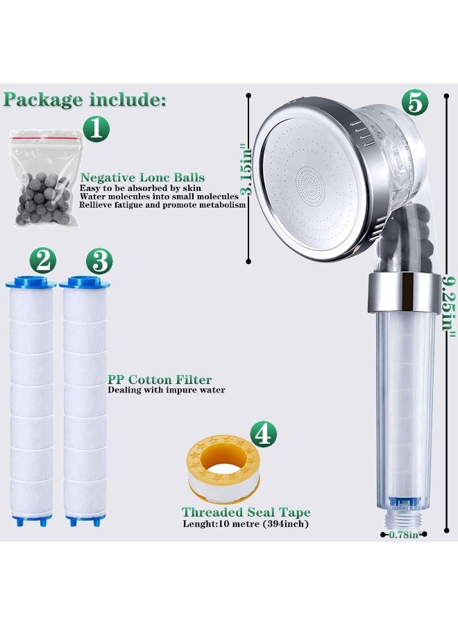Beauenty Ionic Shower Head 3 Modes High Pressure Handheld Showerhead Water Saving Filtered Shower Head with PP Cotton Filter and Extra Filter Stones Easy Install - Image 5