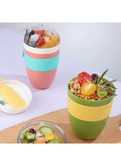 Generic High-value Multi-functional Fruit Salad Cup For Office Workers Portable Water Cup With Snacks For Students Accompanying Breakfast Cup-Color:Complimentary Breakfast Cup Blue-Capacity:301-500ML  - Image 3