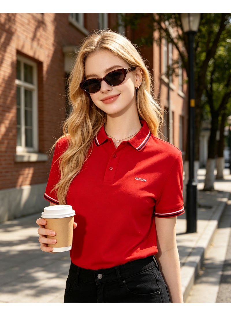 GEOX Unisex Short Sleeve Polo Shirt Casual Daily Office Wear Red - Image 2