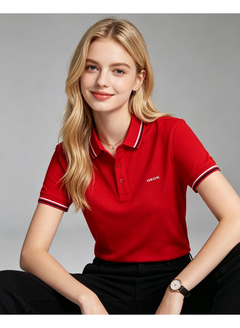 GEOX Unisex Short Sleeve Polo Shirt Casual Daily Office Wear Red - Image 5