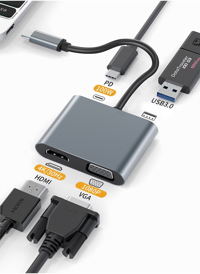 Super ZYouth 4-in-1 USB C Hub Adapter with 4K HDMI & 1080P VGA, 100W PD Charging, USB 3.0 Data Port, Compact Design for MacBook Air/Pro, Dell XPS, HP, Surface Pro, Laptops  - Image 1