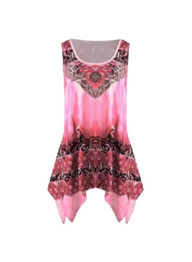 Women's Clothing Round Neck Sleeveless Gradient Color Digital Print Irregular T-shirt