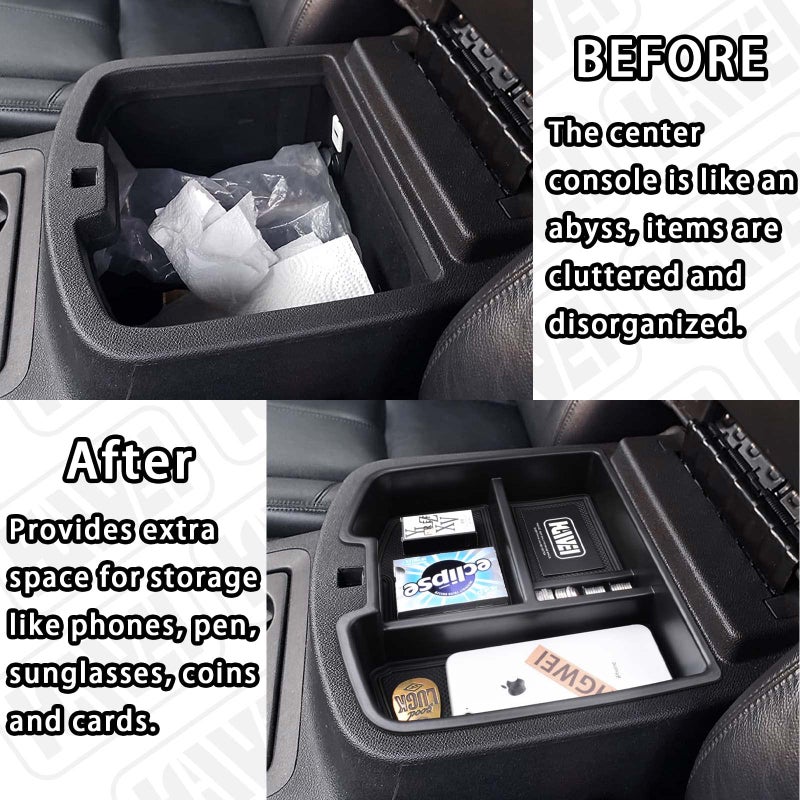 HGWEI Center Console Organizer Compatible with 2007-2014 Chevy Silverado GMC Sierra Avalanche Tahoe Suburban Yukon Yukon XL Accessories, Floor Mounted Center Console ONLY, Black Trim - Image 2