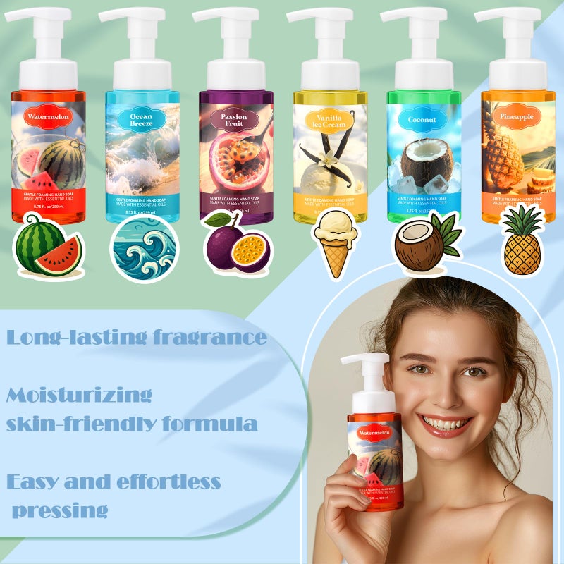 Swiffen 6 Pack Summer Foaming Hand Soap with Pump Care Moisturizing Liquid Scented Gentle Foam Hand Wash Employee Thank You Gift Bulk for Kitchen Bathroom Family Teacher Staff Doctor 8.75 Fl. oz - Image 3