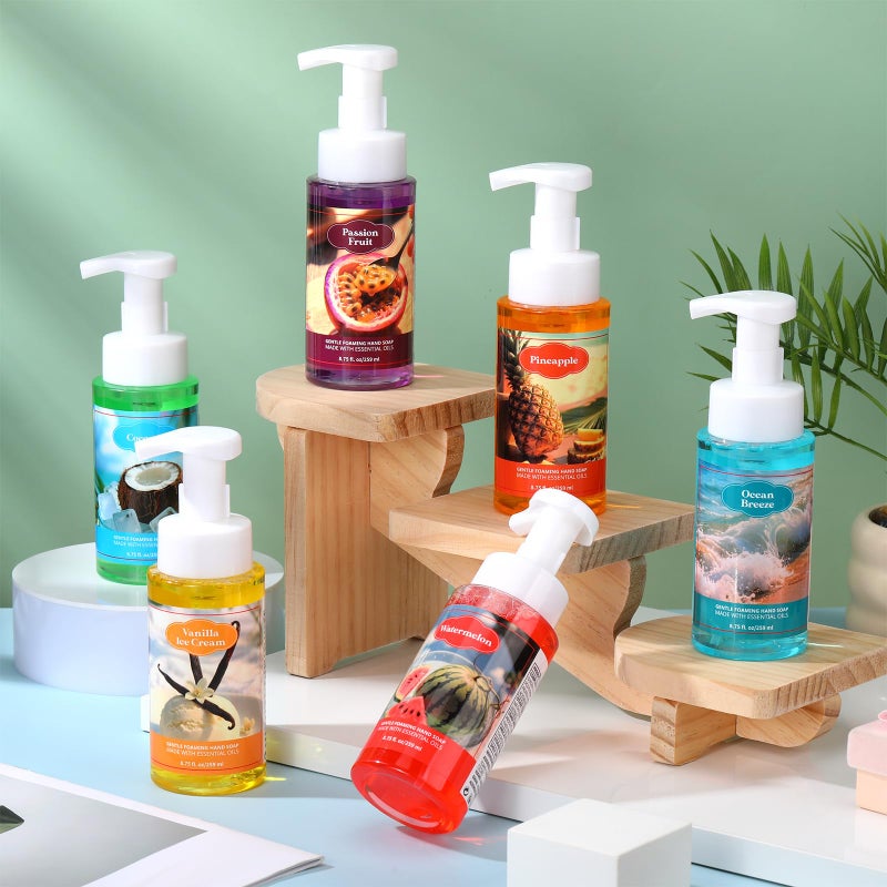 Swiffen 6 Pack Summer Foaming Hand Soap with Pump Care Moisturizing Liquid Scented Gentle Foam Hand Wash Employee Thank You Gift Bulk for Kitchen Bathroom Family Teacher Staff Doctor 8.75 Fl. oz - Image 2
