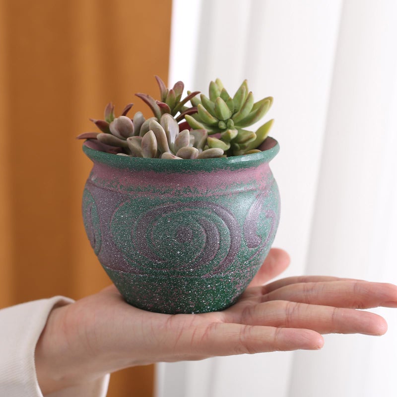 Yuccasly 4 Piece Ceramic Plant Pots Indoor Pots Set with Drainage Holes, Rustic Colorful Decorative Flower Pots for Indoor&Outdoor Little Plants, Cute Cactus/Bonsai Plant Pots - Image 4