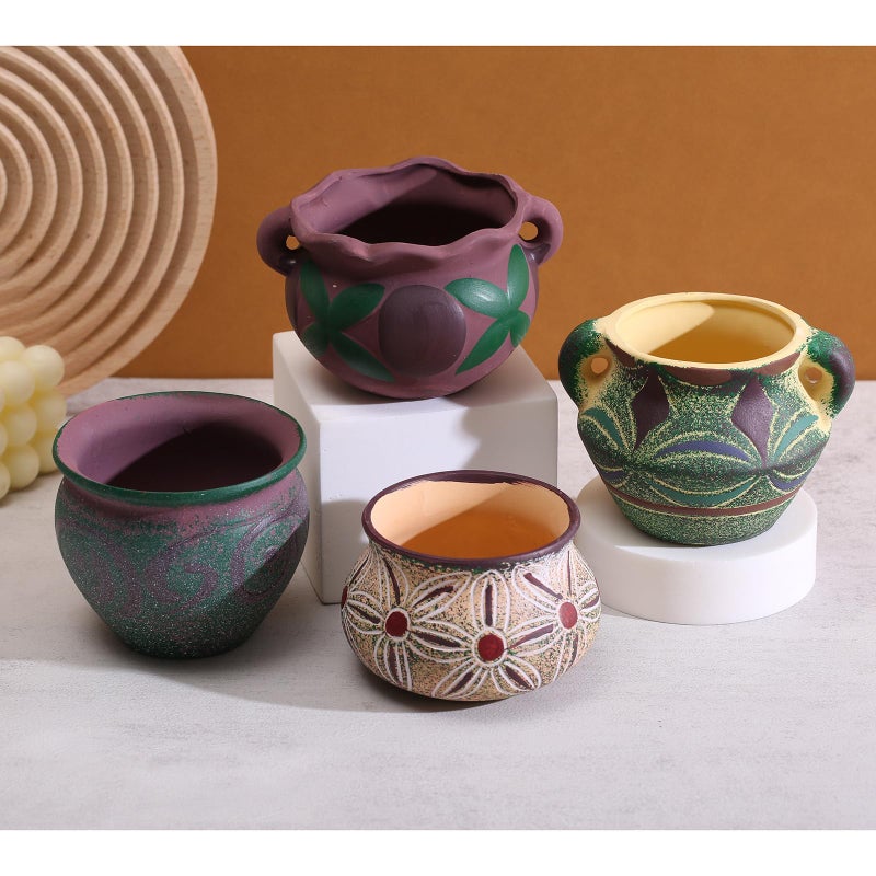 Yuccasly 4 Piece Ceramic Plant Pots Indoor Pots Set with Drainage Holes, Rustic Colorful Decorative Flower Pots for Indoor&Outdoor Little Plants, Cute Cactus/Bonsai Plant Pots - Image 3