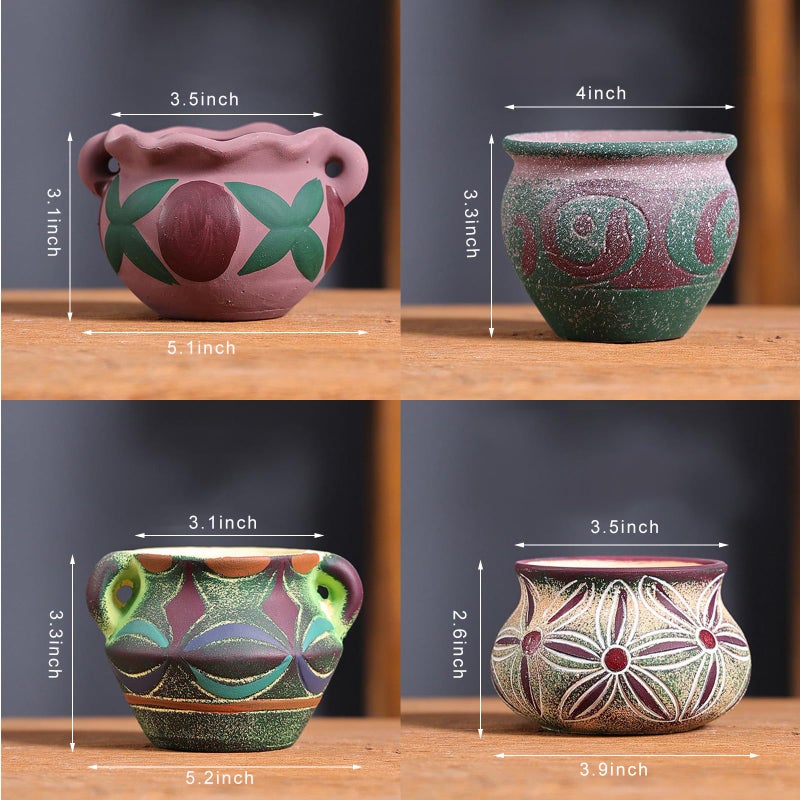 Yuccasly 4 Piece Ceramic Plant Pots Indoor Pots Set with Drainage Holes, Rustic Colorful Decorative Flower Pots for Indoor&Outdoor Little Plants, Cute Cactus/Bonsai Plant Pots - Image 2
