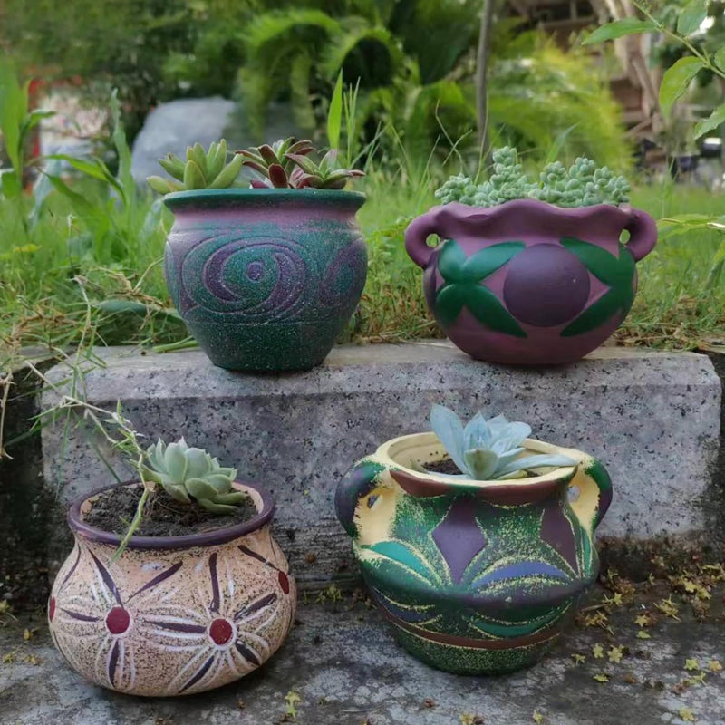 Yuccasly 4 Piece Ceramic Plant Pots Indoor Pots Set with Drainage Holes, Rustic Colorful Decorative Flower Pots for Indoor&Outdoor Little Plants, Cute Cactus/Bonsai Plant Pots - Image 5