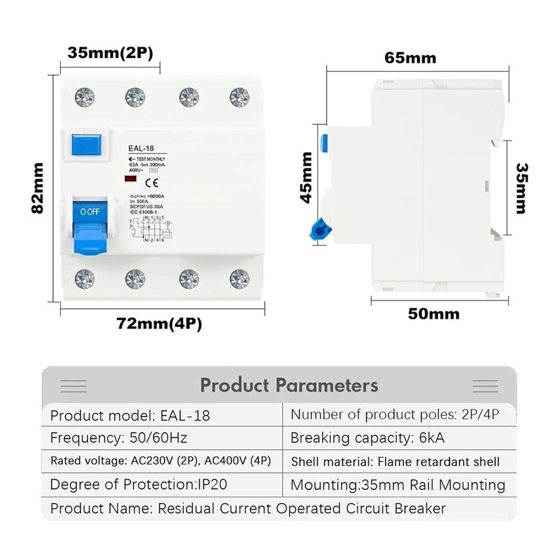 4P 16A 100mA AC Type RCCB Electromagnetic Residual Current Circuit Breaker Safety Switch - Image 3