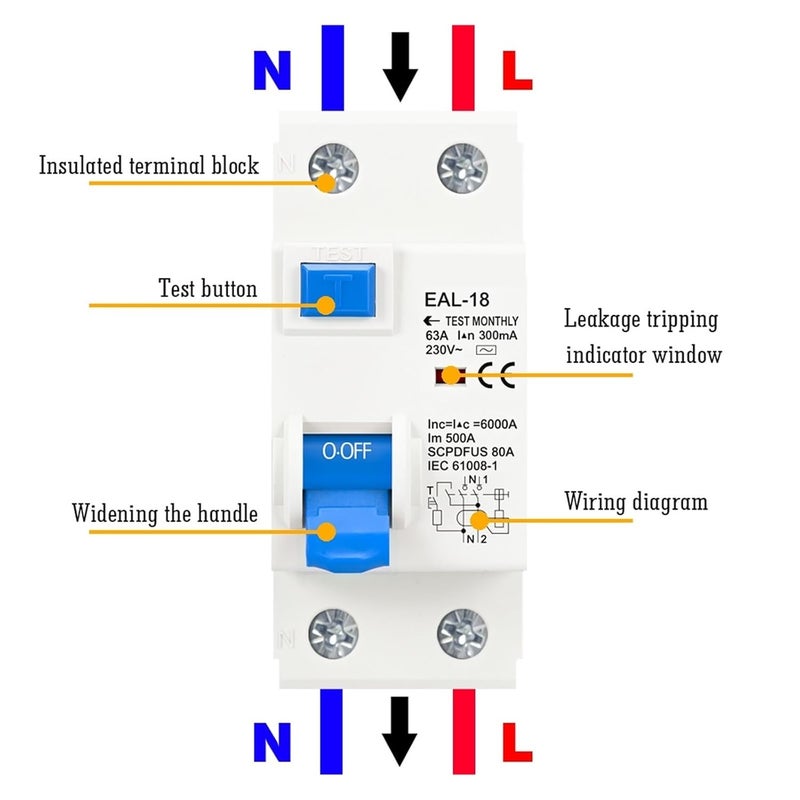 4P 16A 100mA AC Type RCCB Electromagnetic Residual Current Circuit Breaker Safety Switch - Image 5