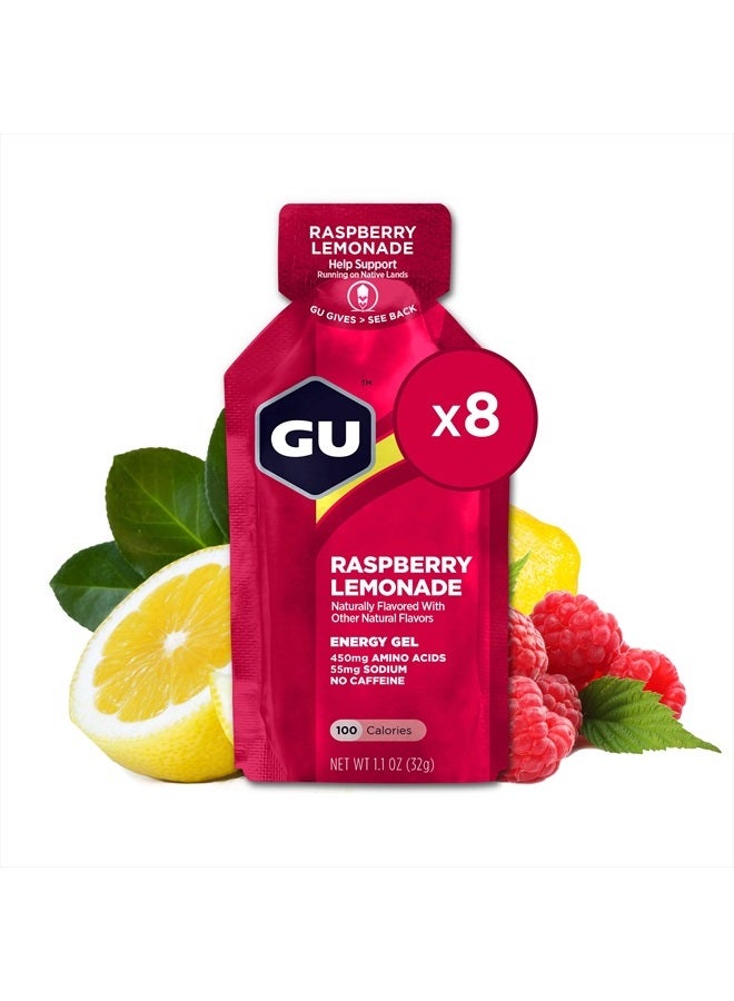 GU Energy Original Sports Nutrition Energy Gel, 8-Count, Vegan, Gluten-Free, Kosher, and Dairy-Free On-The-Go Energy for Any Workout, Raspberry Lemonade - Image 1