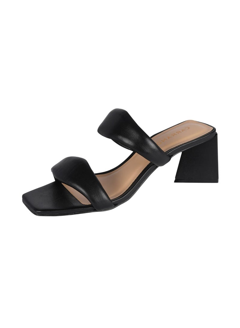 Carrano Ladies DUO STRAPS Puffy Mid Heel Triangle Sandal Leather 429003 Cab102 - Image 3