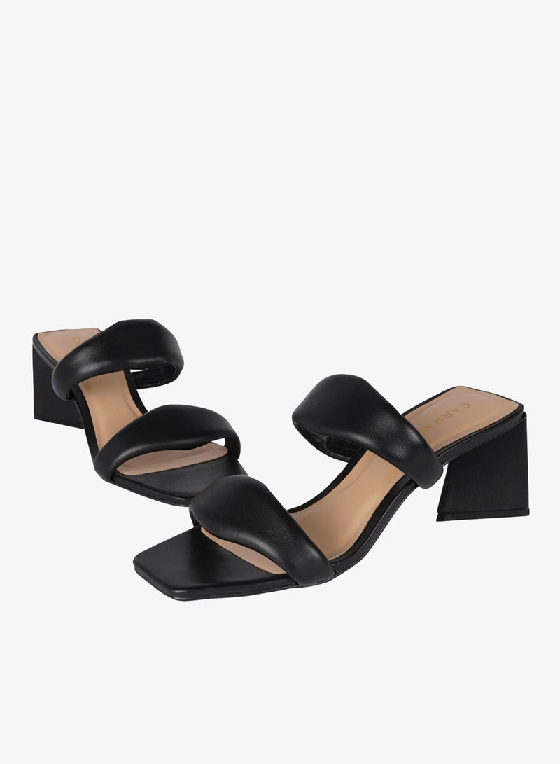 Carrano Ladies DUO STRAPS Puffy Mid Heel Triangle Sandal Leather 429003 Cab102 - Image 2