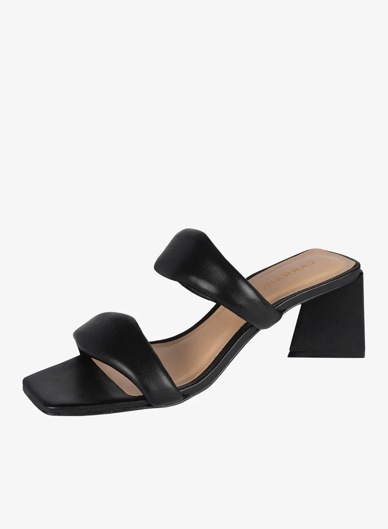 Carrano Black Carrano Ladies DUO STRAPS Puffy Mid Heel Triangle Sandal Leather 429003 Cab102 for Women | Best Price UAE