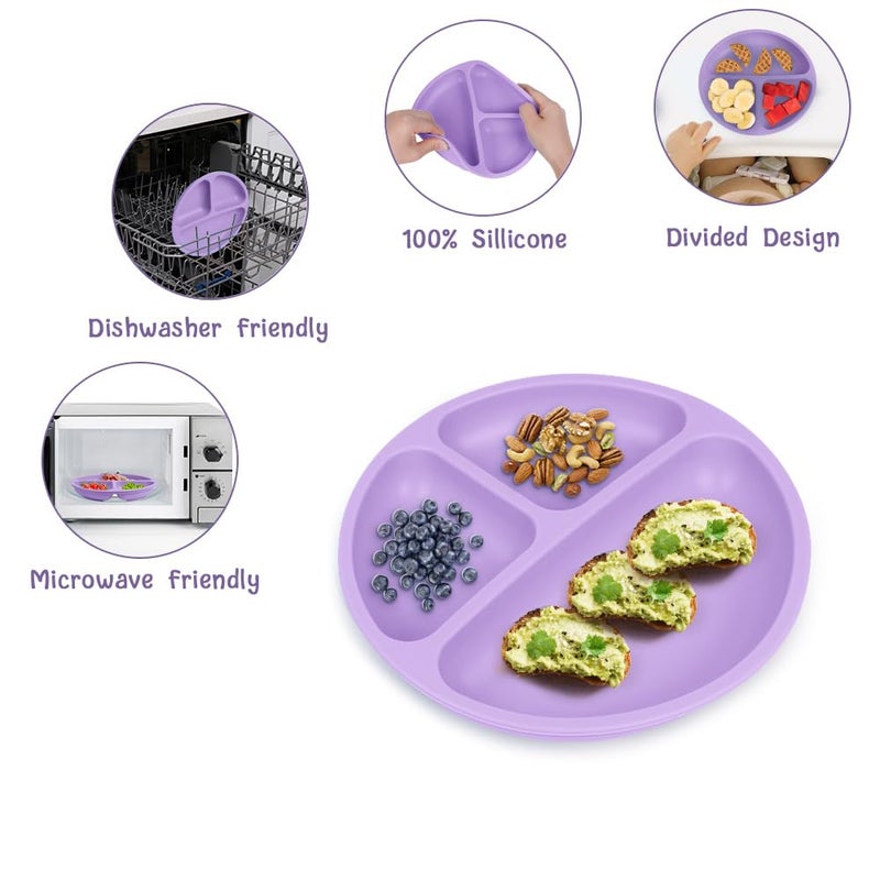 Vicloon أطباق فيكلون القابلة للشفط 2 قطعة للأطفال الرضع والأطفال الصغار مصنوعة من السيليكون خالية من BPA تصميم طبق مقسم آمن للاستخدام في الميكروويف وغسالة الصحون - Image 4