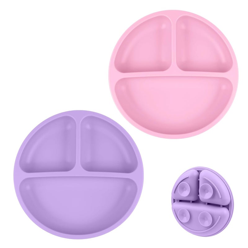Vicloon أطباق فيكلون القابلة للشفط 2 قطعة للأطفال الرضع والأطفال الصغار مصنوعة من السيليكون خالية من BPA تصميم طبق مقسم آمن للاستخدام في الميكروويف وغسالة الصحون - Image 1