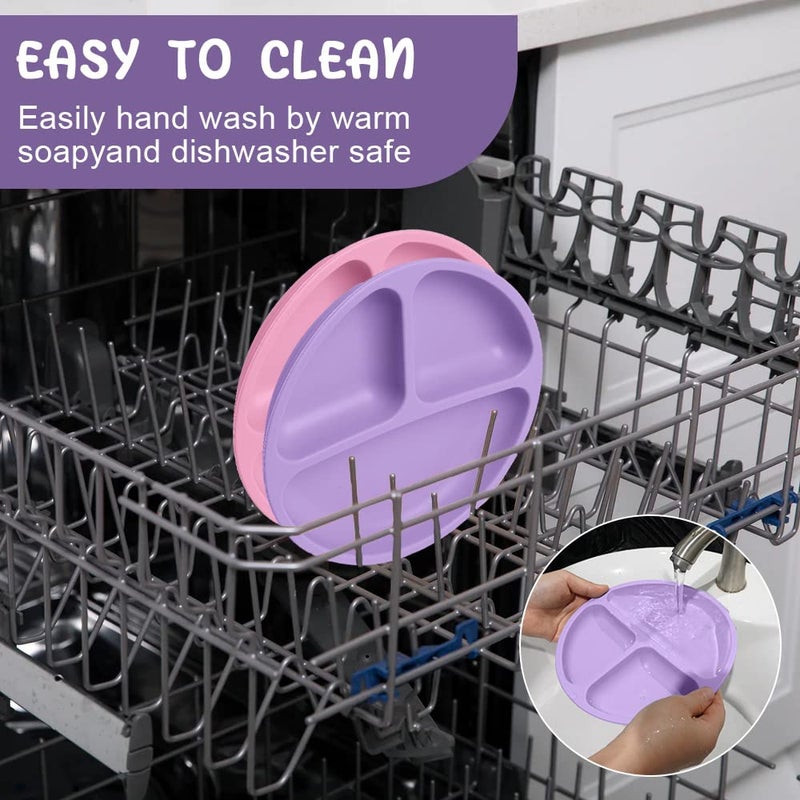 Vicloon أطباق فيكلون القابلة للشفط 2 قطعة للأطفال الرضع والأطفال الصغار مصنوعة من السيليكون خالية من BPA تصميم طبق مقسم آمن للاستخدام في الميكروويف وغسالة الصحون - Image 5