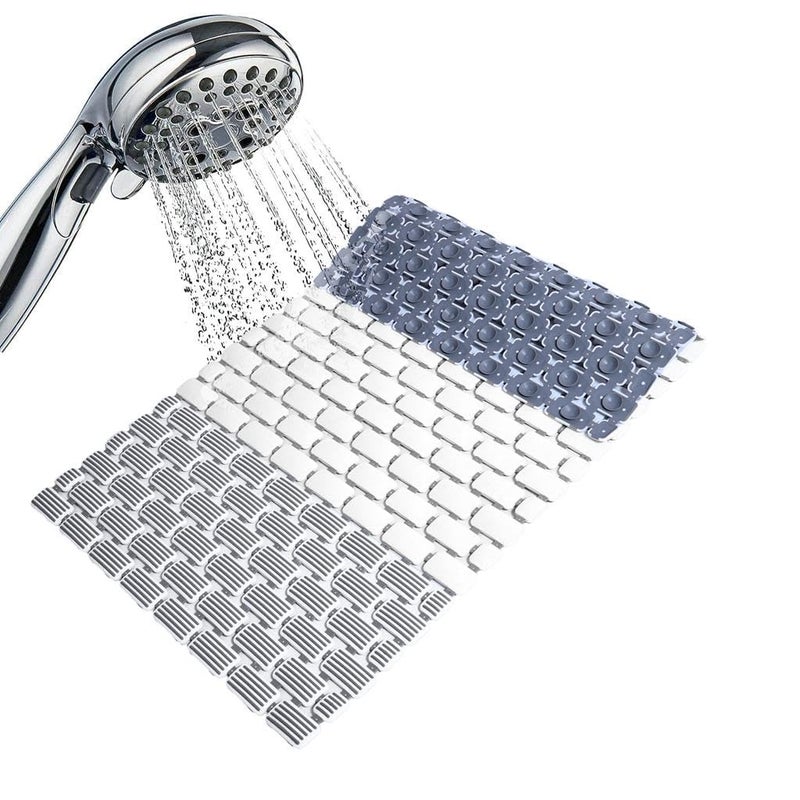 JUGTE حصيرة دش من PVC مضادة للانزلاق، حصيرة حوض استحمام مع أكواب شفط وفتحات تصريف، حصائر بلاستيكية مطاطية مضادة للانزلاق للأرضية (أبيض داكن) - Image 4