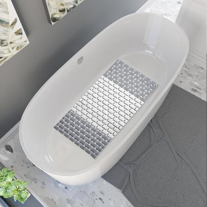 JUGTE حصيرة دش من PVC مضادة للانزلاق، حصيرة حوض استحمام مع أكواب شفط وفتحات تصريف، حصائر بلاستيكية مطاطية مضادة للانزلاق للأرضية (أبيض داكن) - Image 5