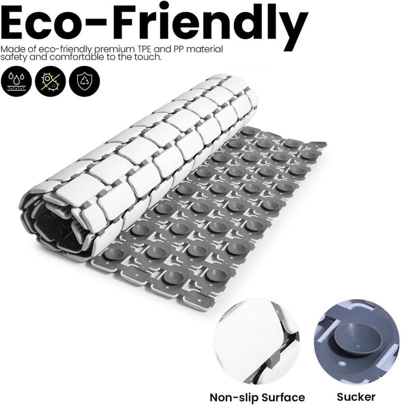 JUGTE حصيرة دش من PVC مضادة للانزلاق، حصيرة حوض استحمام مع أكواب شفط وفتحات تصريف، حصائر بلاستيكية مطاطية مضادة للانزلاق للأرضية (أبيض داكن) - Image 2