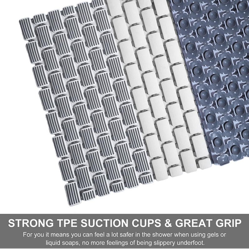 JUGTE حصيرة دش من PVC مضادة للانزلاق، حصيرة حوض استحمام مع أكواب شفط وفتحات تصريف، حصائر بلاستيكية مطاطية مضادة للانزلاق للأرضية (أبيض داكن) - Image 3