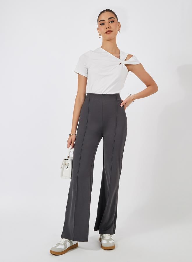 Styli Draped Wide Leg Pants with Pintuck  - Image 2