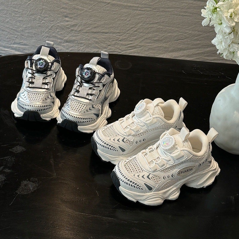 Spring And Style Swivel Buckle Children'S Shoes, Boys' Breathable Mesh Sports Shoes, Girls' Dad Shoes, Children'S Running Shoes - Image 3
