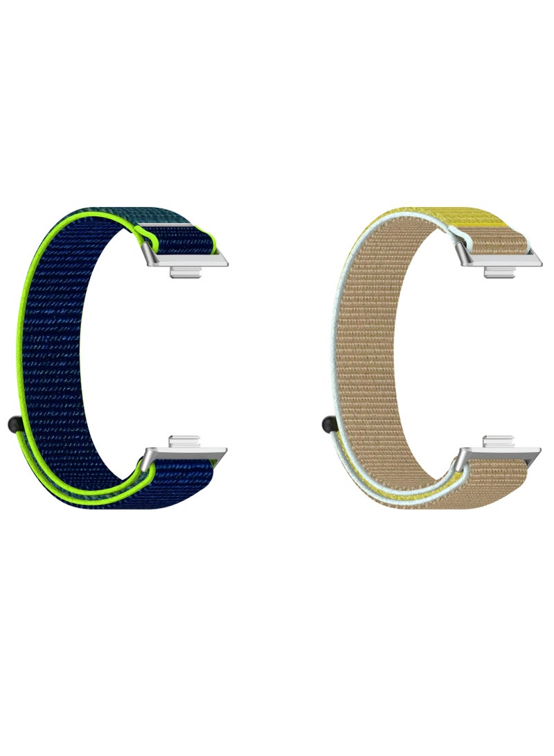 HW 2 PCS Nylon Watchband Replacement Bracelet for Huawei Watch Fit 3 Lime/Camel  - Image 2