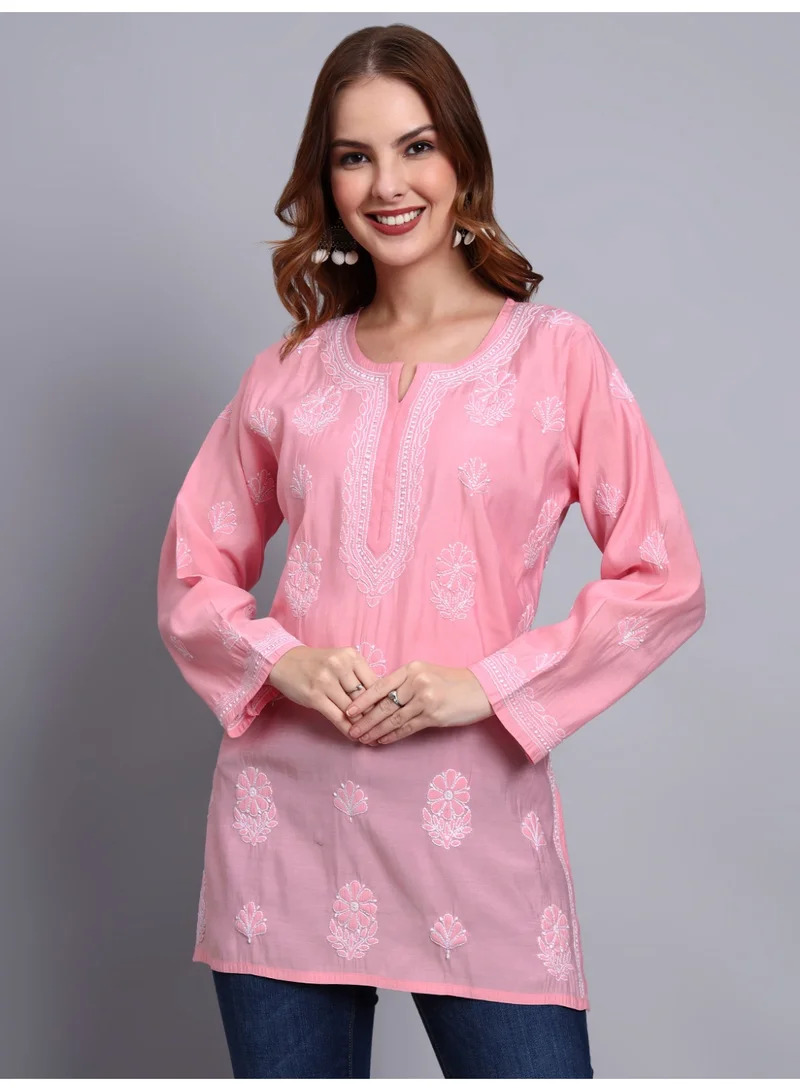 الايا مطرز يدويًا Chikankari Chanderi Kurti-AL4090