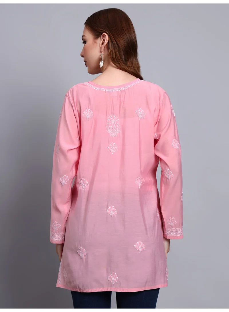 الايا مطرز يدويًا Chikankari Chanderi Kurti-AL4090
