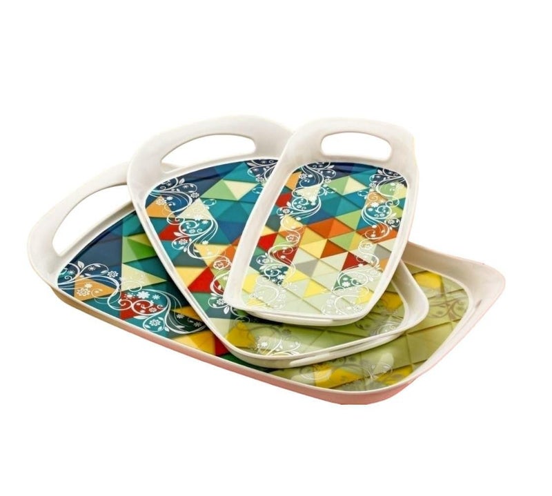 PUSHKH Serving Trays with Handle Large Medium and Small Trays for Breakfast Food Serving Tray, Set of 3 - Image 1