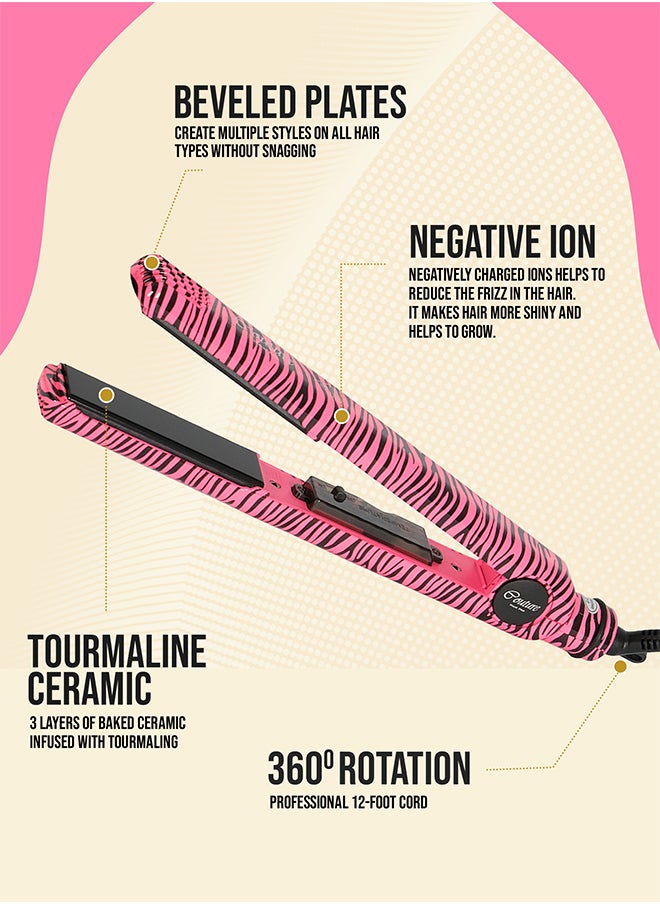 Couture Hair Pro - Ceramic Hair Straightener, Premium Quality Hair Tools- Fast Heat Up And Long Lasting -Pink Zebra - Image 1